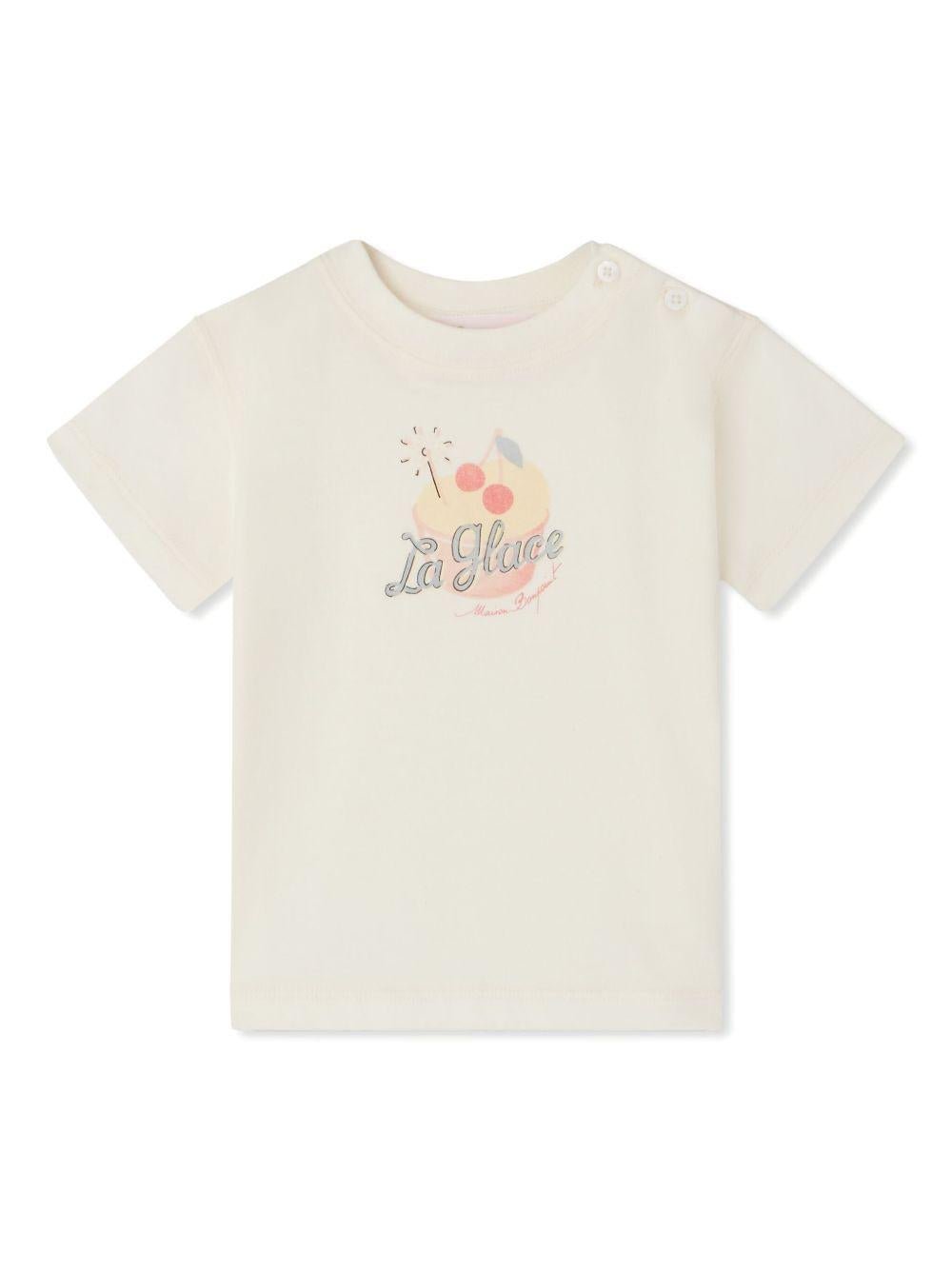 T-shirt per neonata Bonpoint Dom bianco con stampa sul davanti - Rubino Kids