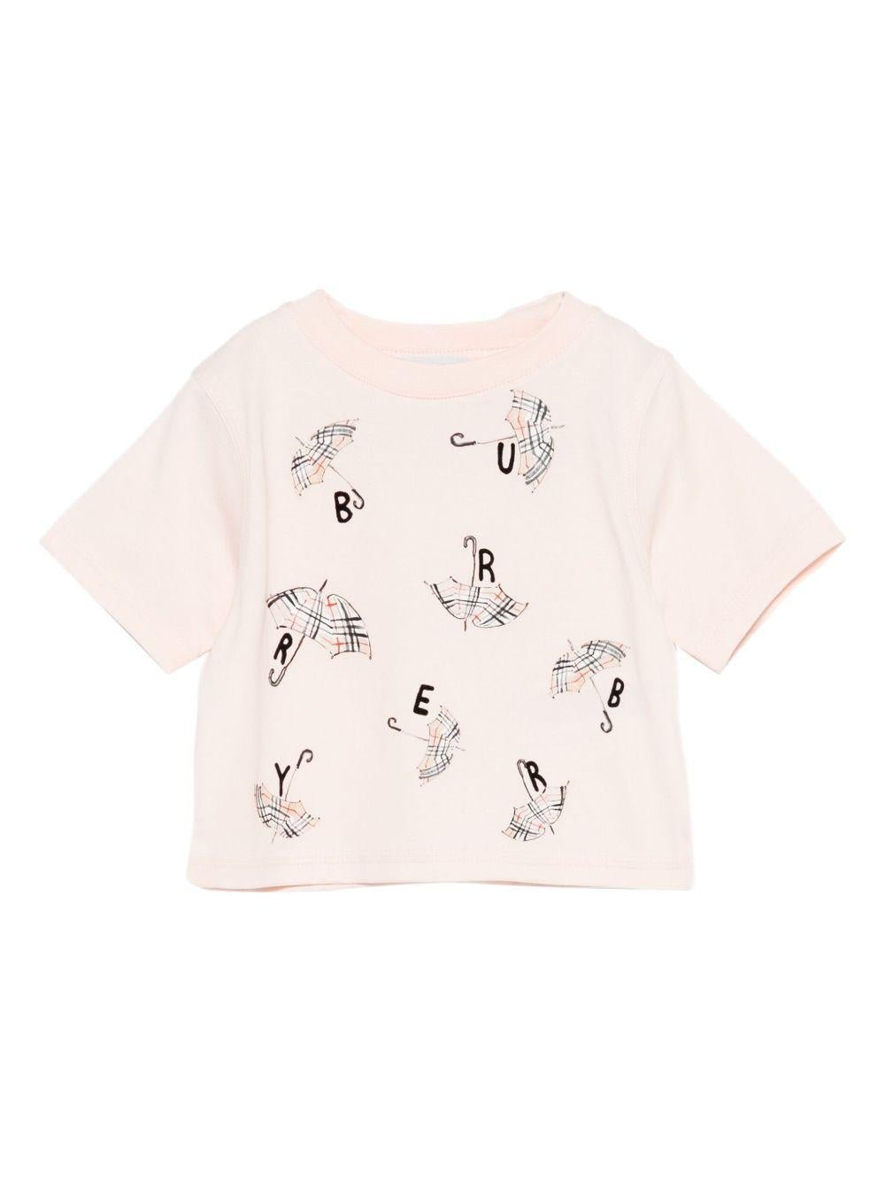 T-shirt per neonata Burberry Kids rosa con stampa con ombrelli - Rubino Kids
