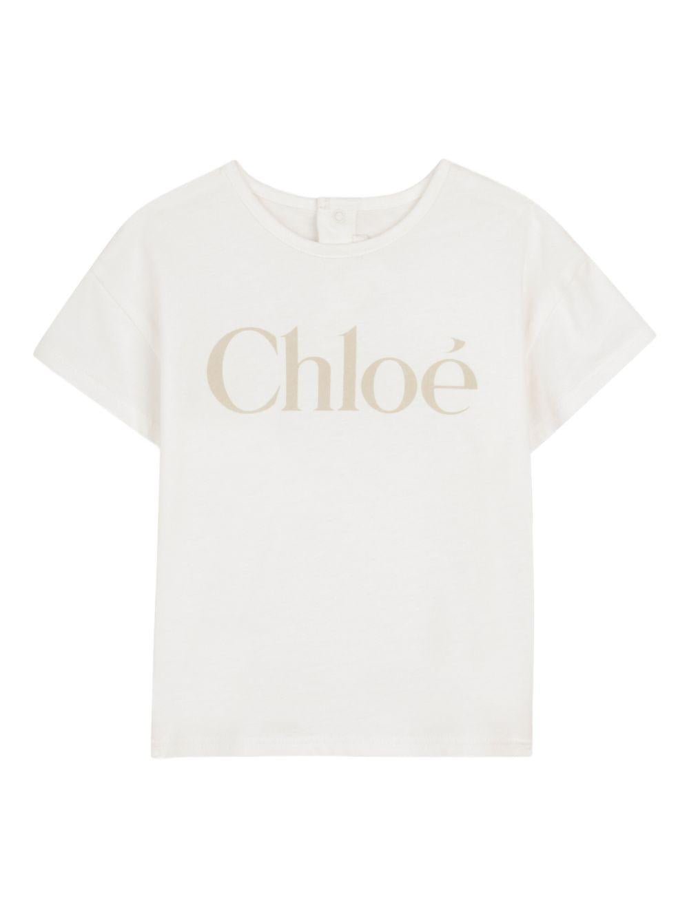 T-shirt per neonata Chloé Kids bianca con scritta logo - Rubino Kids