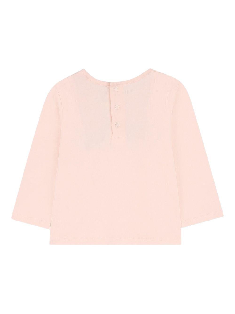 T-shirt per neonata Chloé Kids rosa a maniche lunghe con logo - Rubino Kids