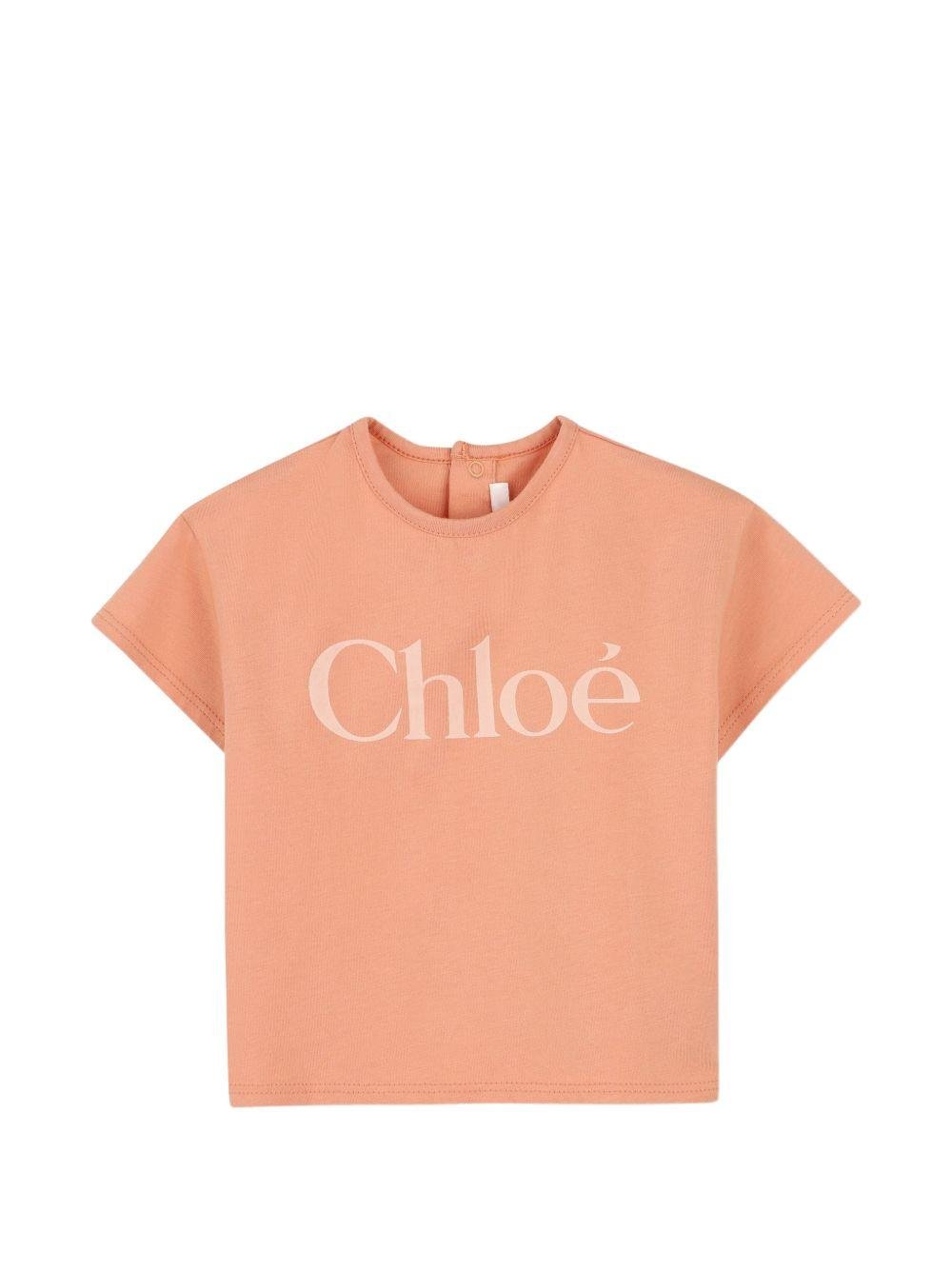 T-shirt per neonata Chloé Kids rosa con scritta logo - Rubino Kids