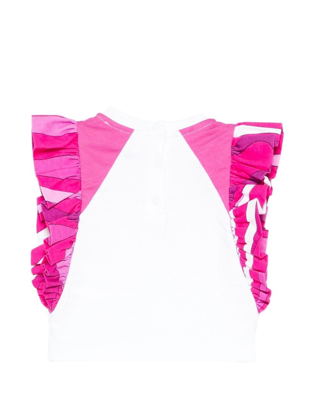 T-shirt per neonata Emilio Pucci Junior bianca con volant - Rubino Kids