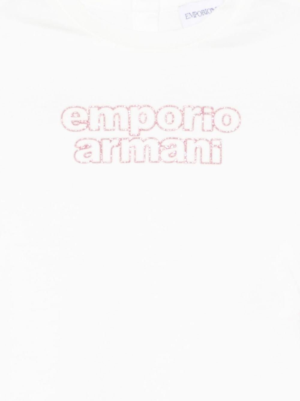 T-shirt per neonata Emporio Armani Kids bianca con decorazione - Rubino Kids