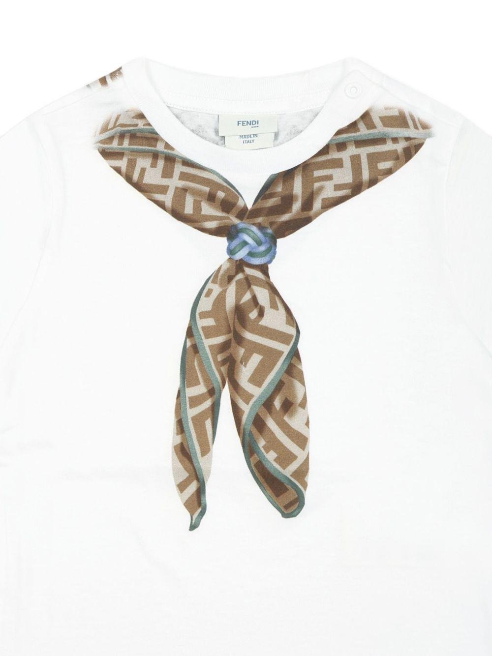 T-shirt per neonata Fendi Kids bianco con stampa foulard con monogramma - Rubino Kids