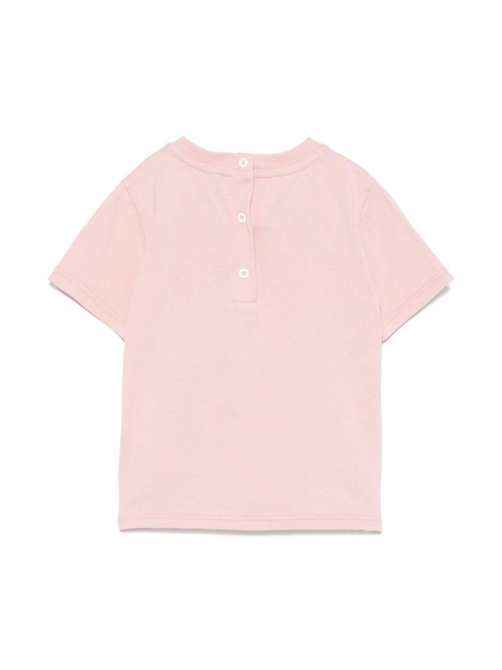 T-shirt per neonata Fendi Kids rosa con ricamo logo sul davanti - Rubino Kids