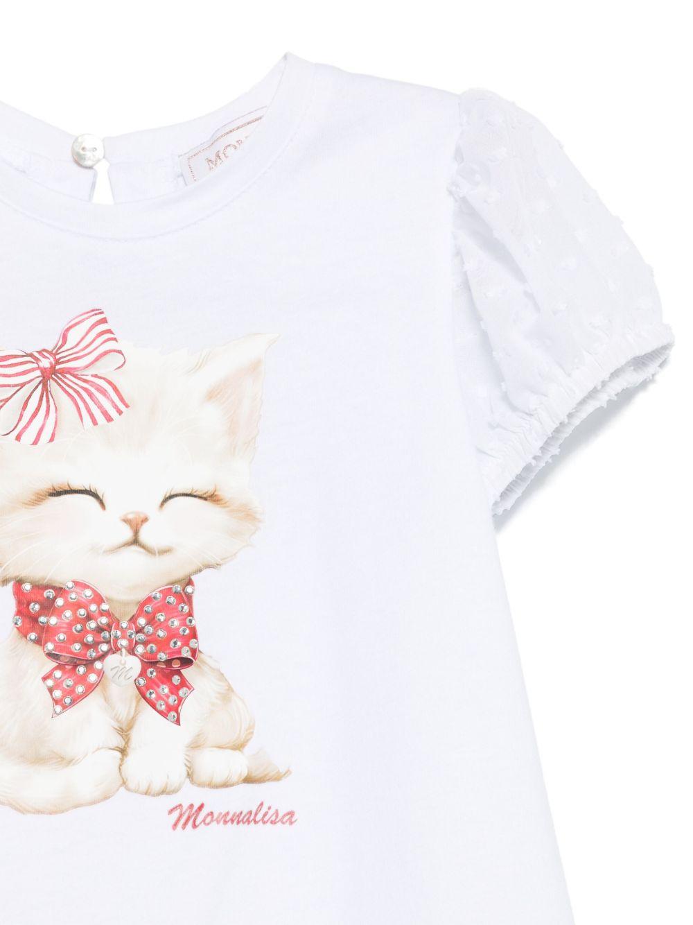T-shirt per neonata Monnalisa bianco con stampa e decorazione con strass - Rubino Kids