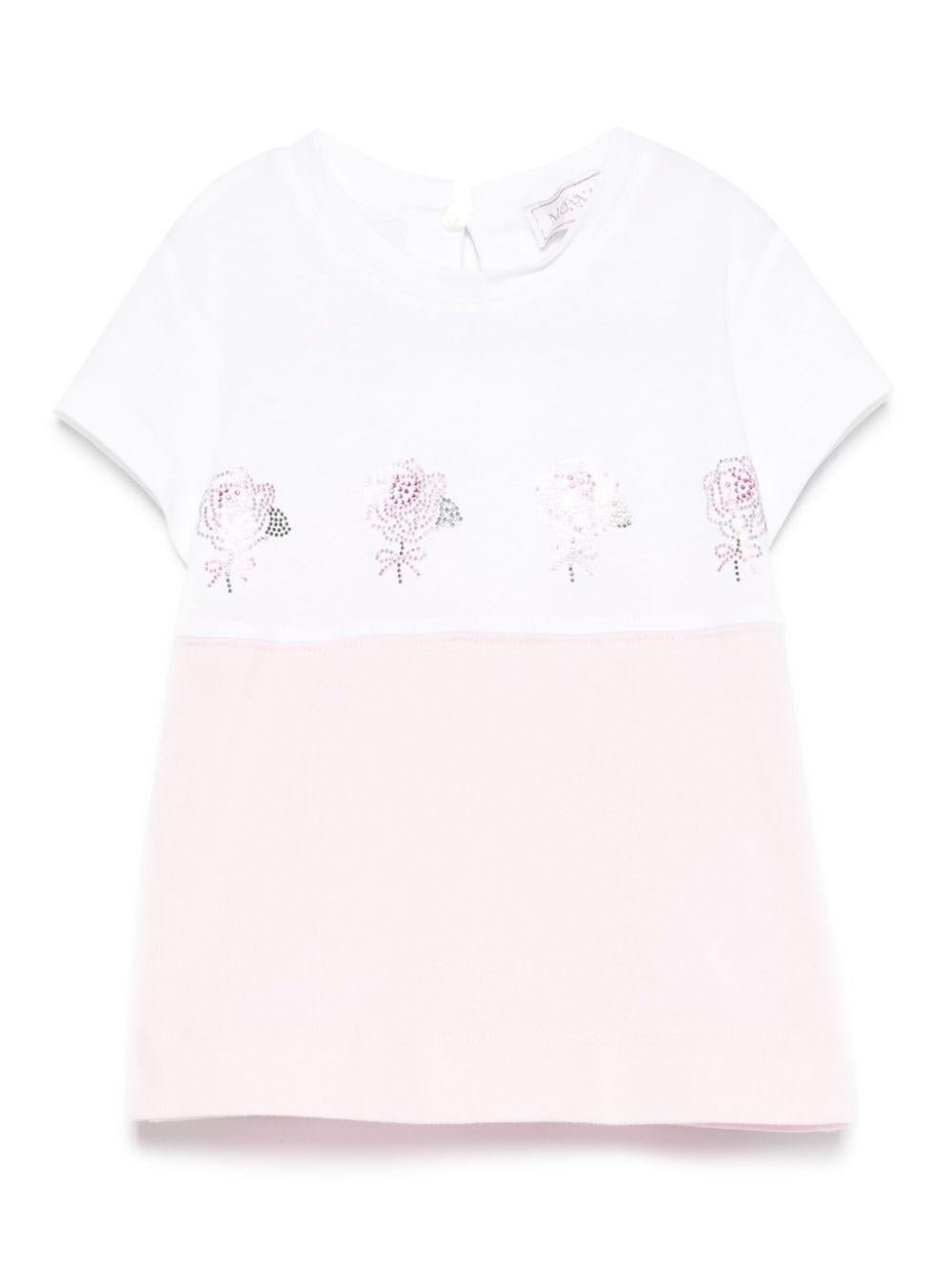 T-shirt per neonata Monnalisa bianco e rosa con strass - Rubino Kids