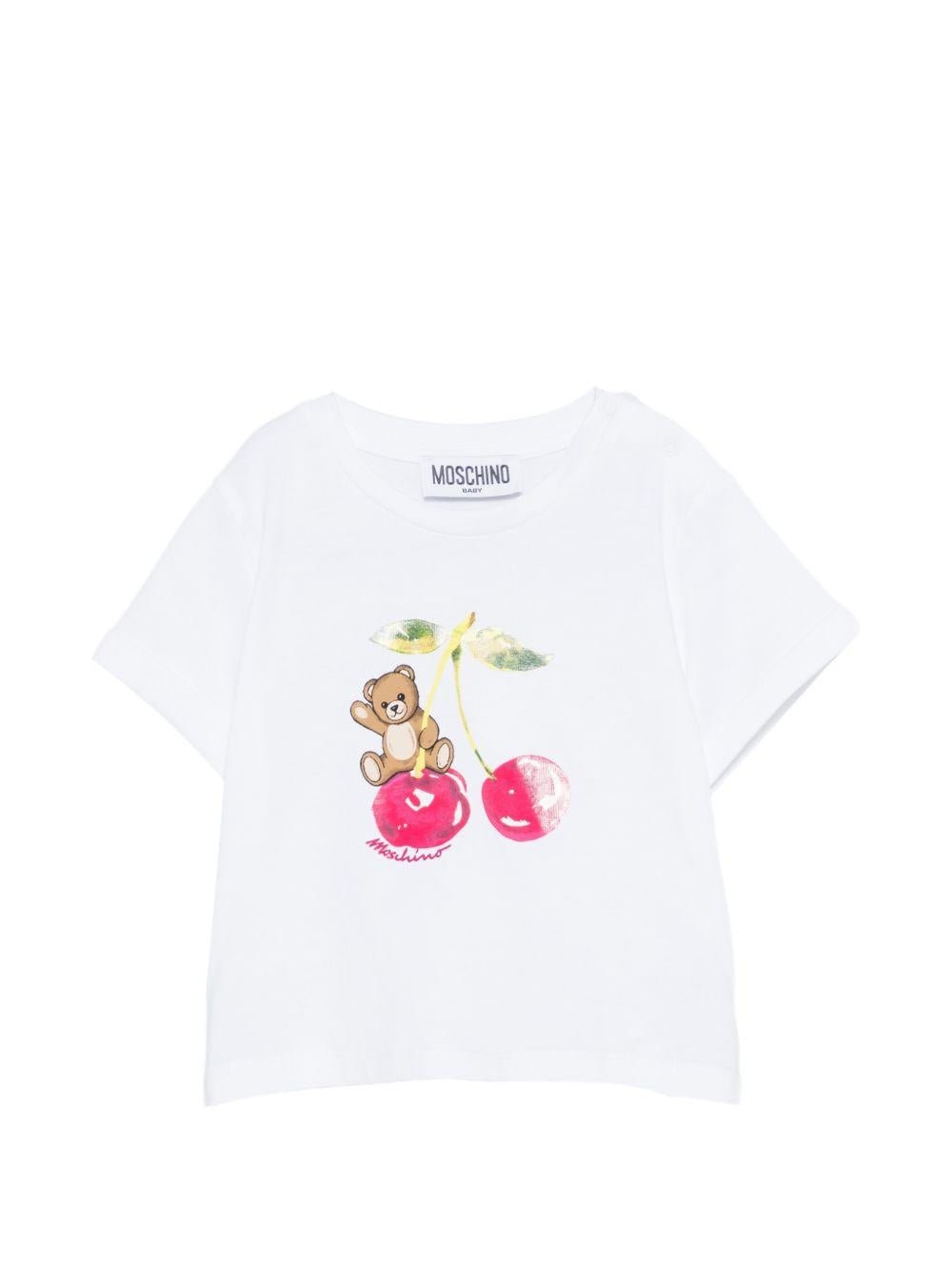 T-shirt per neonata Moschino Kids bianca con stampa Cherry - Rubino Kids