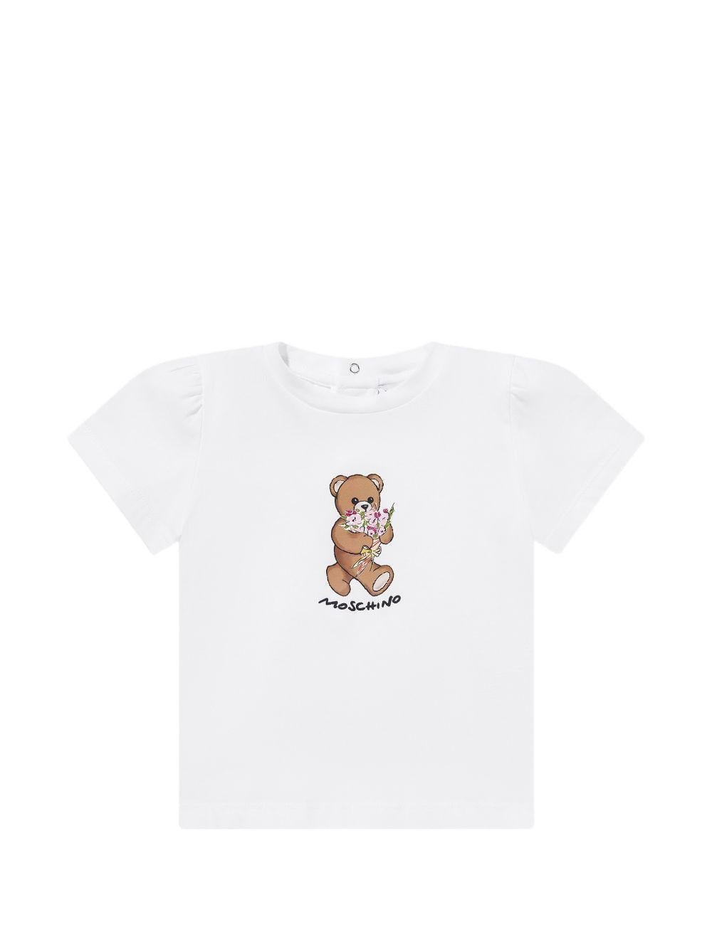 T-shirt per neonata Moschino Kids bianca con stampa orsetto - Rubino Kids