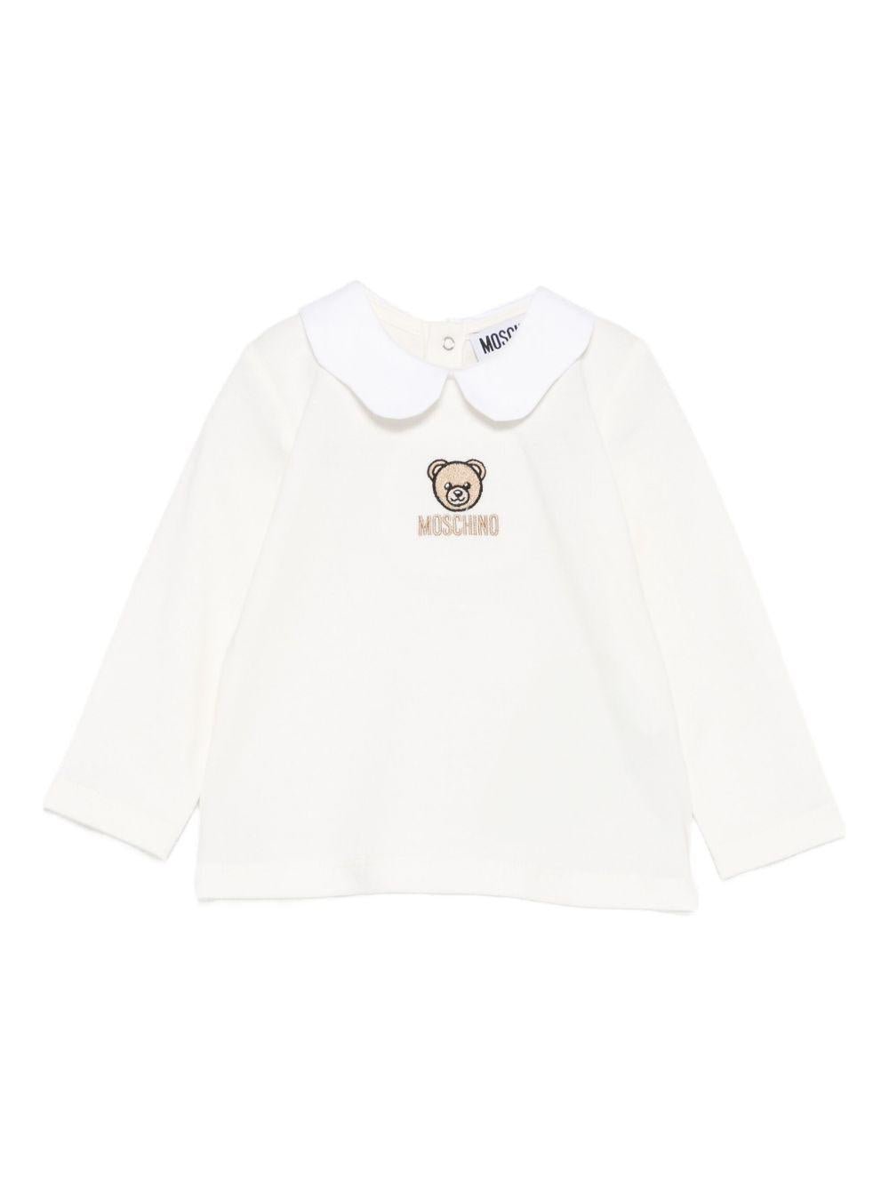 T-shirt per neonata Moschino Kids bianco con ricamo orsetto - Rubino Kids