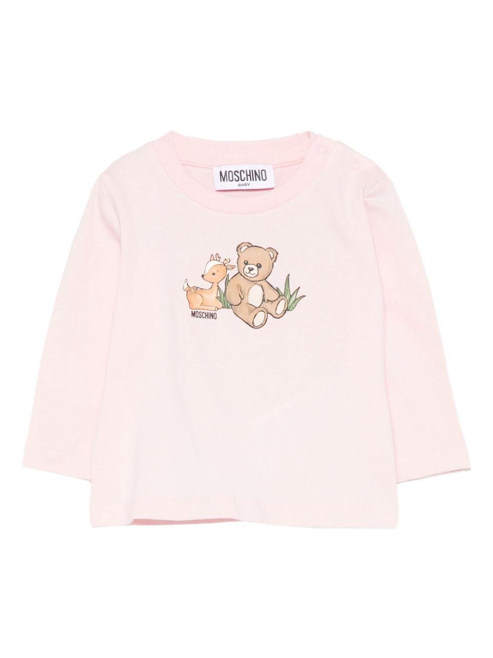 T-shirt per neonata Moschino Kids rosa con stampa grafica - Rubino Kids