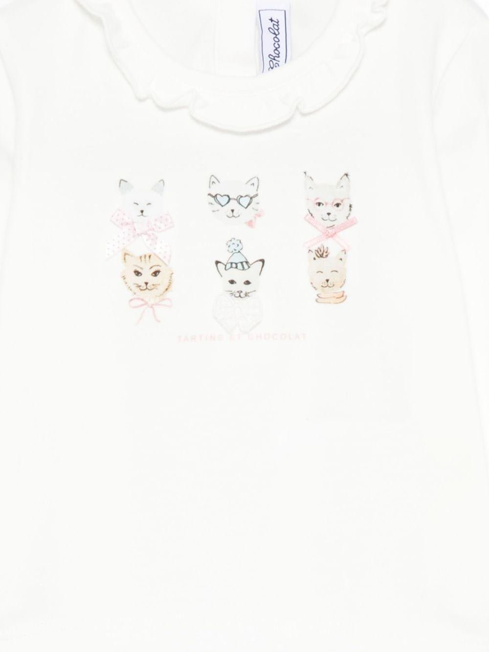 T-shirt per neonata Tartine Et Chocolat bianca con stampa gatti - Rubino Kids