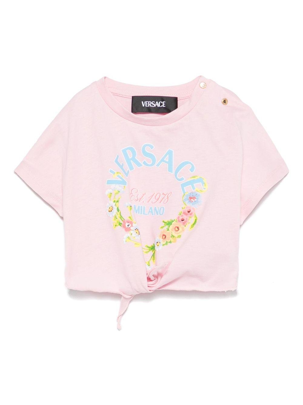 T-shirt per neonata Versace Kids rosa con stampa logo - Rubino Kids