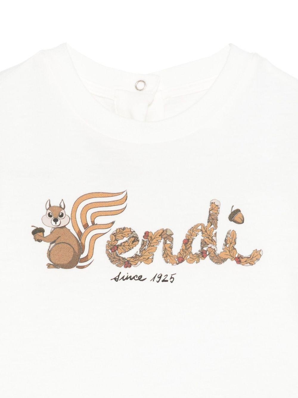 T-shirt per neonati Fendi Kids bianca con stampa grafica scoiattolo - Rubino Kids