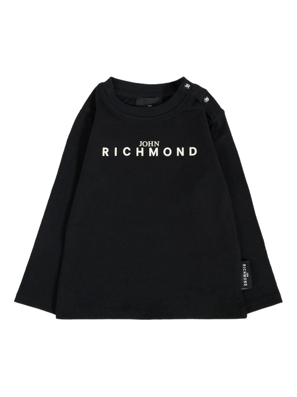 T-shirt per neonati John Richmond Junior nero con logo sul davanti - Rubino Kids