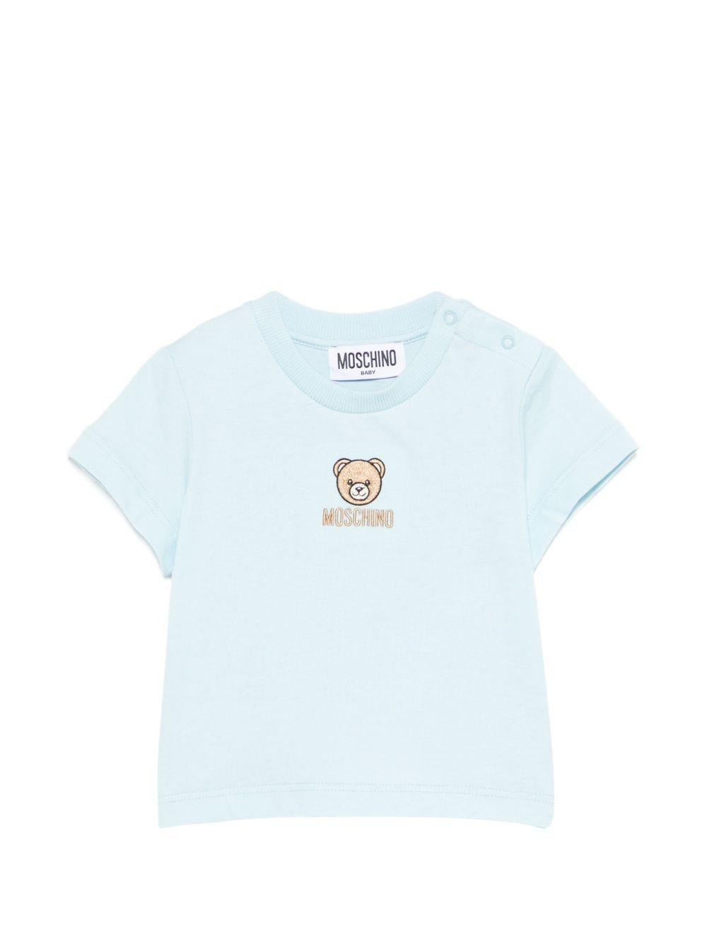T-shirt per neonati Moschino Kids azzurra con dettagli ricamati - Rubino Kids