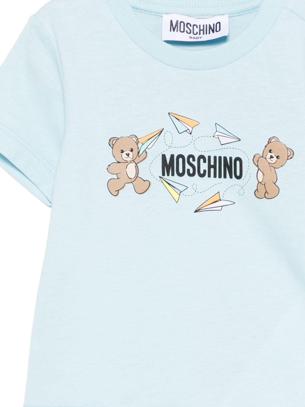 T-shirt per neonati Moschino Kids azzurra con stampa Teddy sul davanti - Rubino Kids