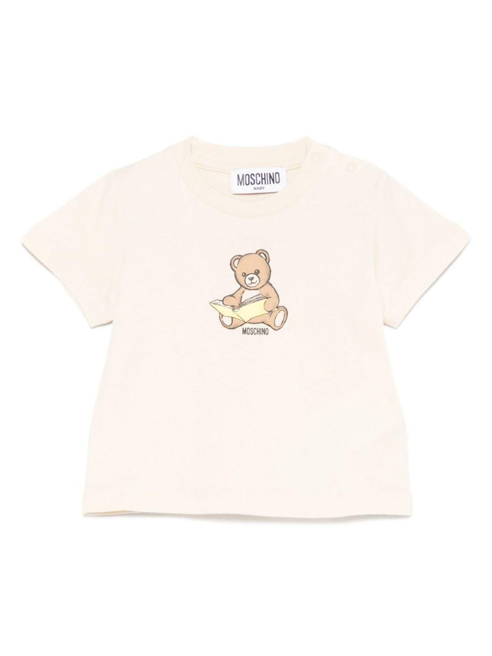 T-shirt per neonati Moschino Kids beige con stampa Teddy Bear - Rubino Kids