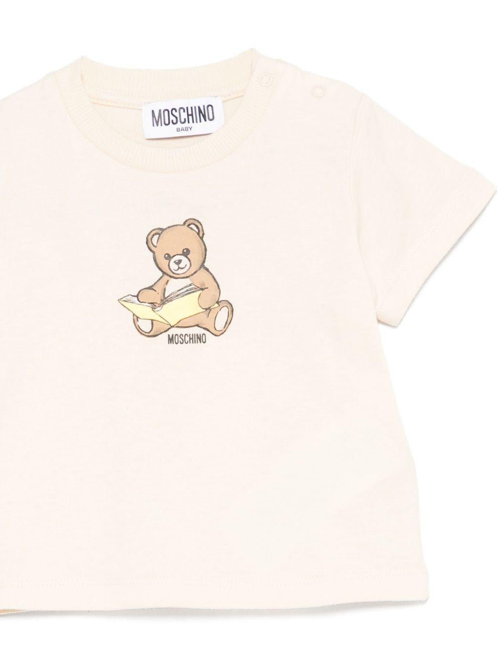 T-shirt per neonati Moschino Kids beige con stampa Teddy Bear - Rubino Kids