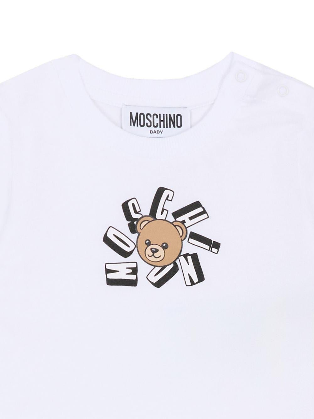 T-shirt per neonati Moschino Kids bianca con motivo Teddy Bear - Rubino Kids