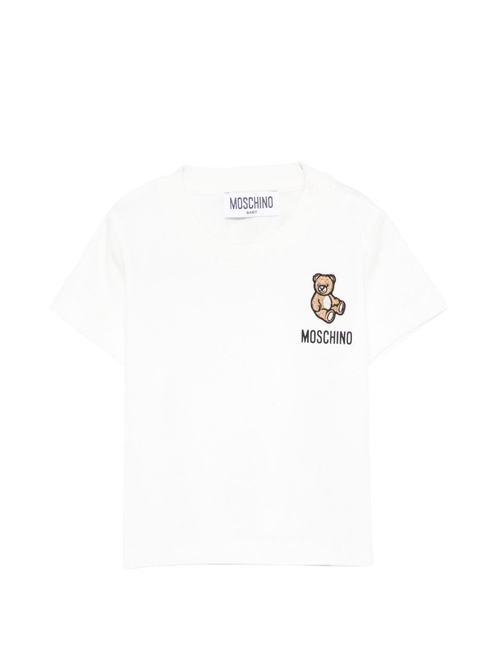 T-shirt per neonati Moschino Kids bianca con ricamo orsetto - Rubino Kids