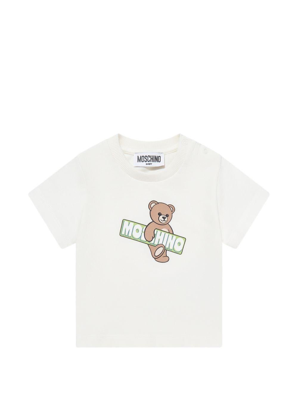 T-shirt per neonati Moschino Kids bianca con stampa orsetto - Rubino Kids