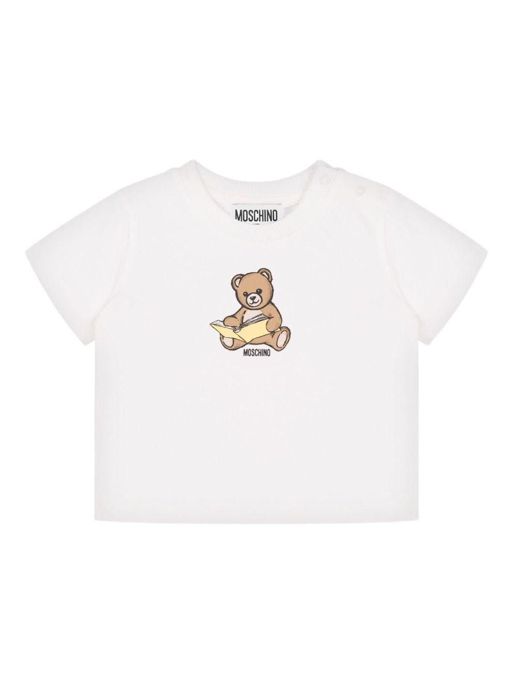 T-shirt per neonati Moschino Kids bianco con stampa teddy - Rubino Kids