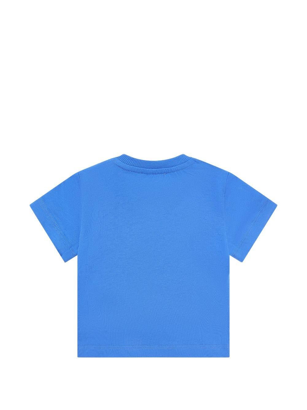 T-shirt per neonati Moschino Kids blu con logo sul davanti - Rubino Kids