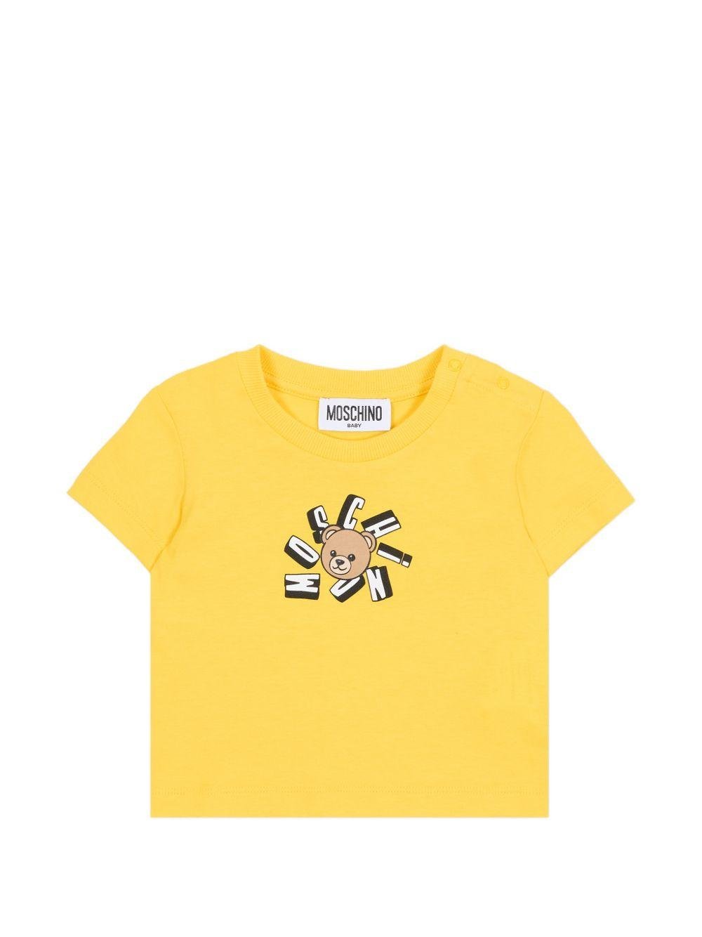 T-shirt per neonati Moschino Kids gialla con logo sul davanti - Rubino Kids