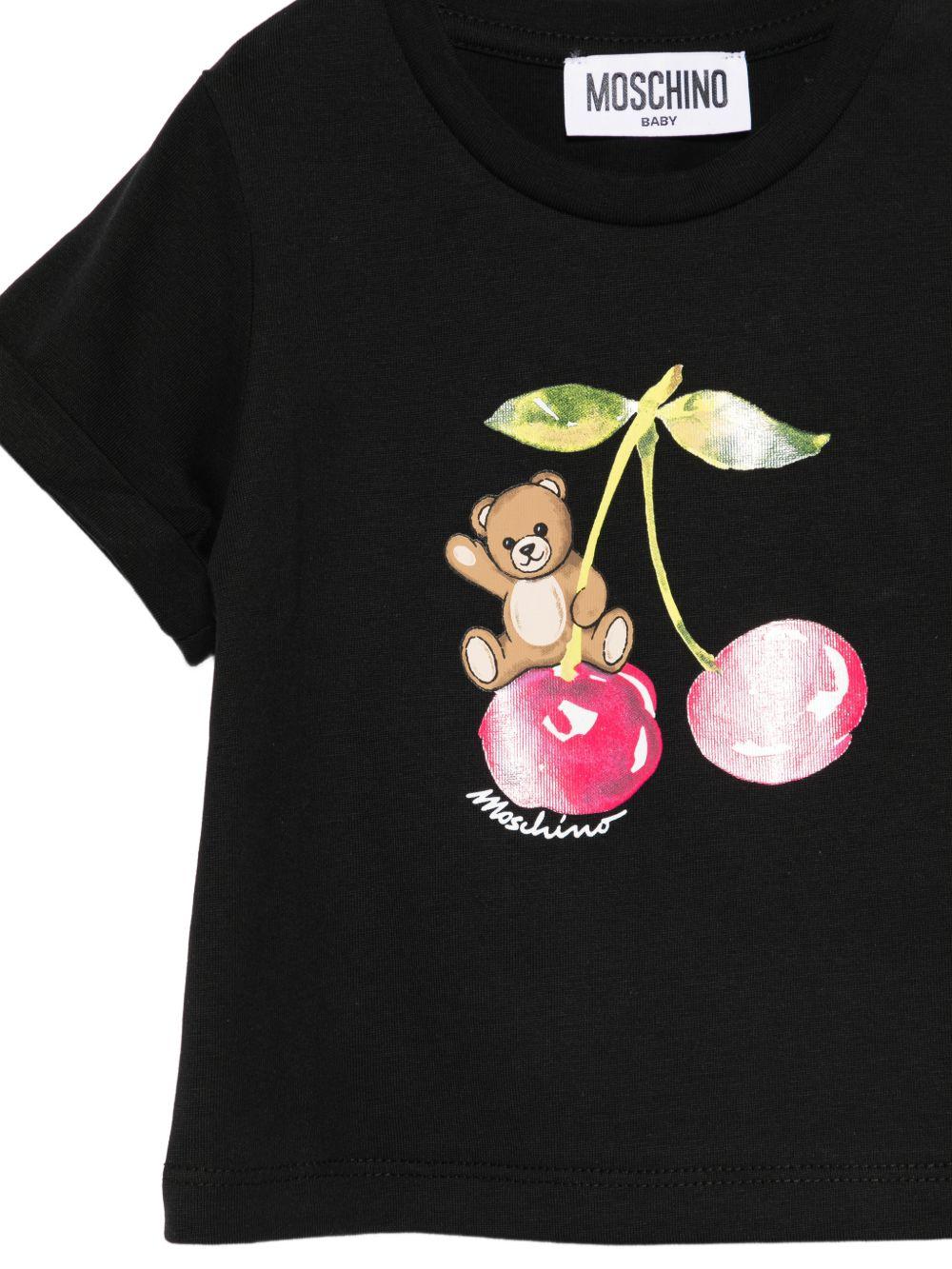 T-shirt per neonati Moschino Kids nera con stampa Teddy Bear - Rubino Kids
