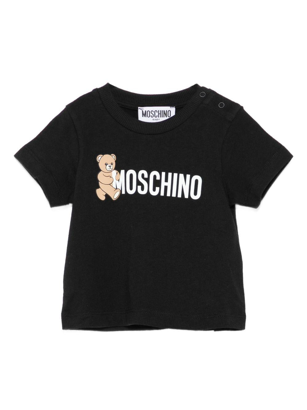 T-shirt per neonati Moschino Kids nero con stampa Teddy Bear - Rubino Kids