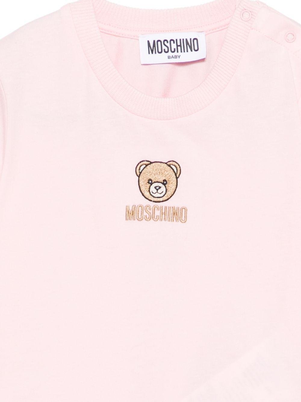 T-shirt per neonati Moschino Kids rosa con dettagli ricamati - Rubino Kids