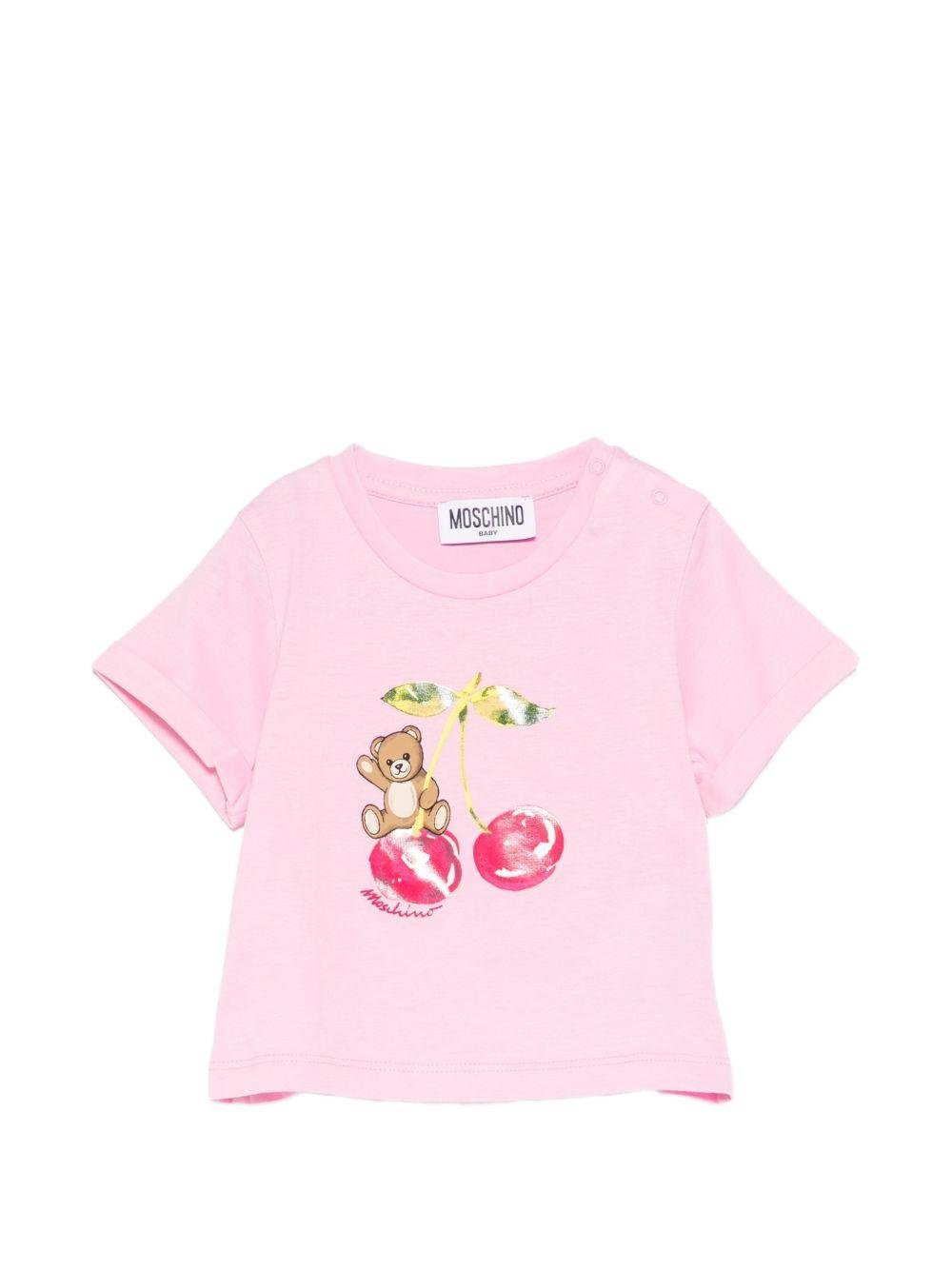 T-shirt per neonati Moschino Kids rosa con stampa Teddy Bear - Rubino Kids