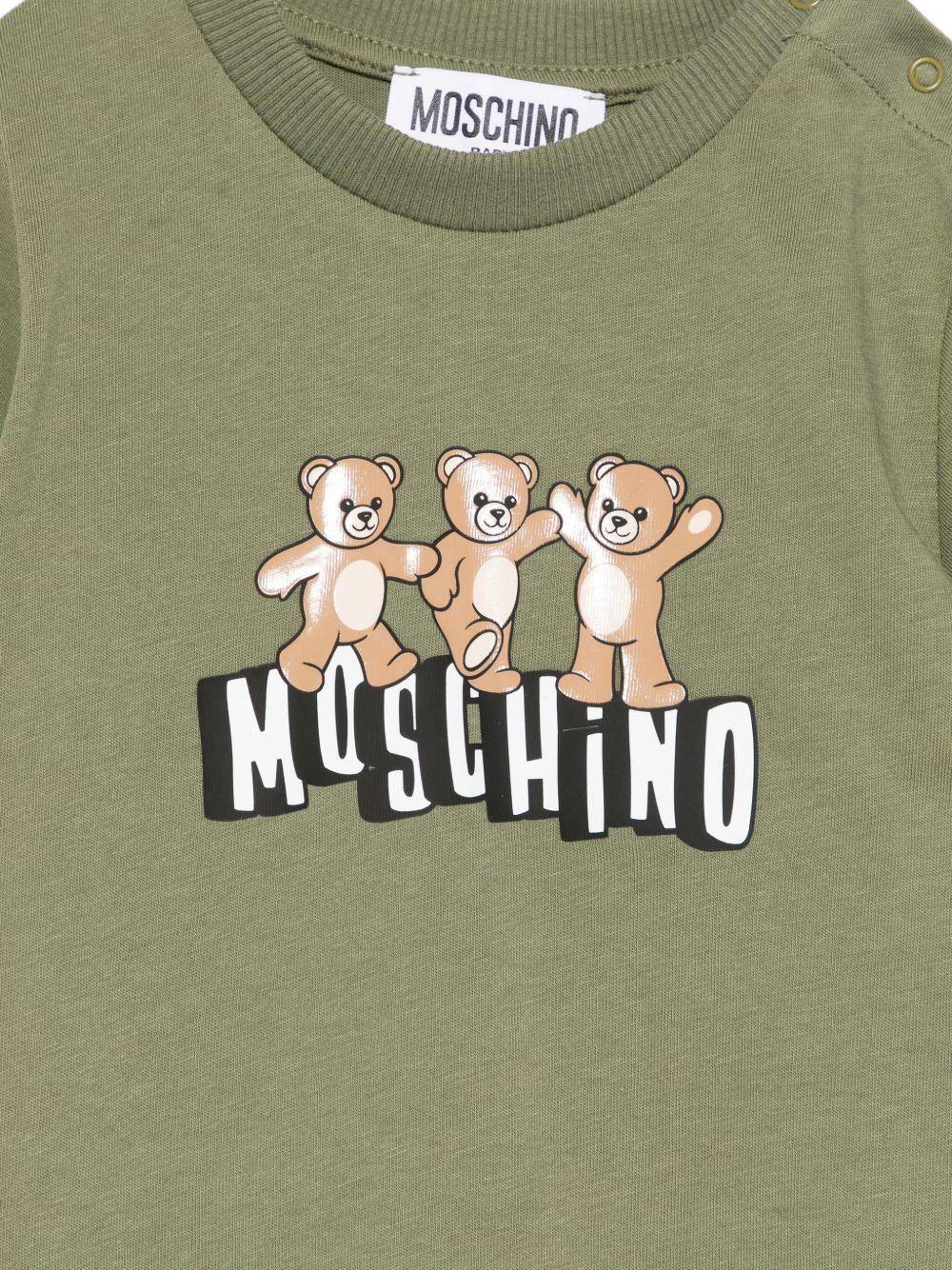 T-shirt per neonati Moschino Kids verde con stampa tre Teddy Bear - Rubino Kids