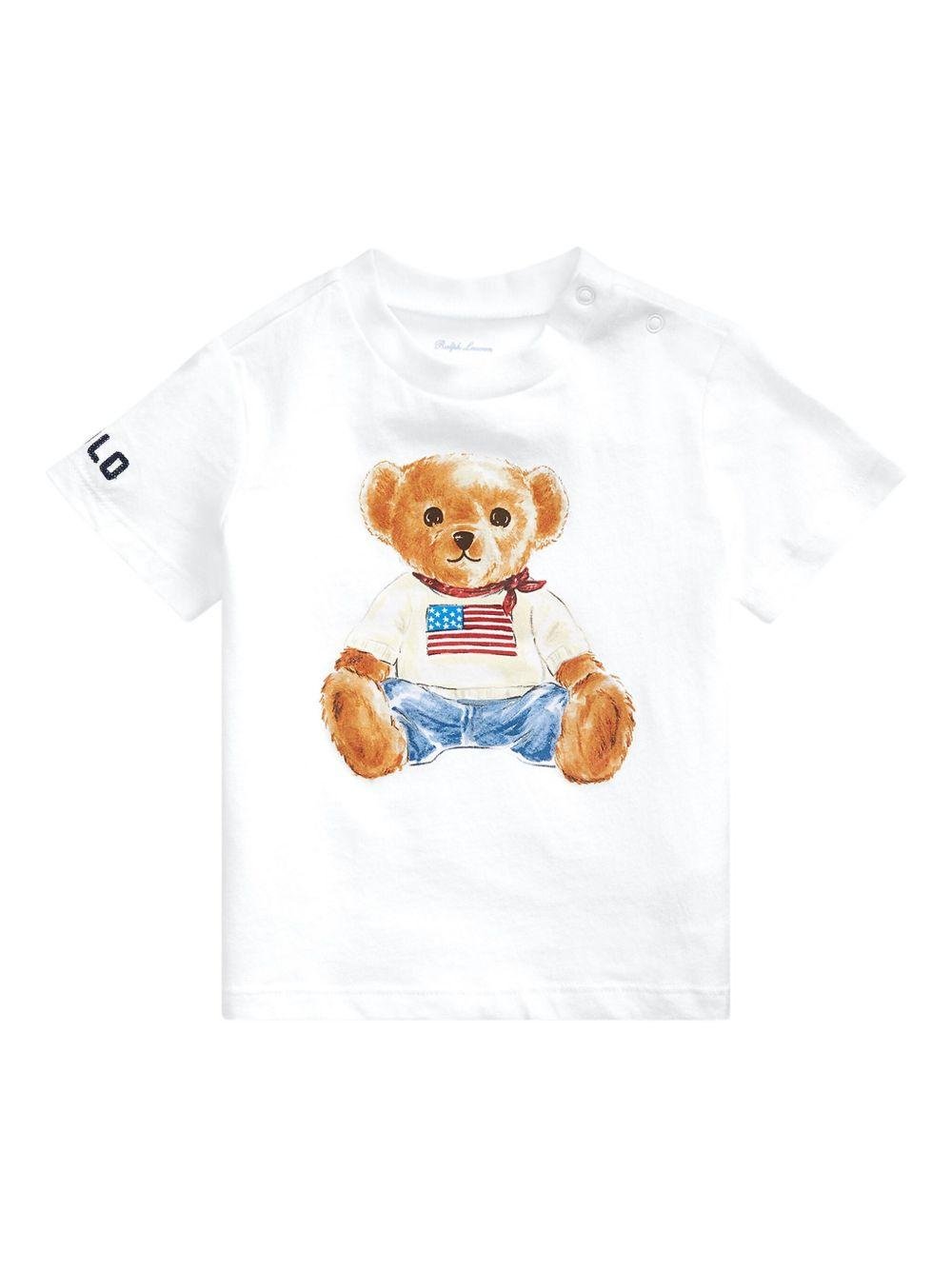 T-shirt per neonati Polo Ralph Lauren Kids bianca con stampa Polo Bear - Rubino Kids