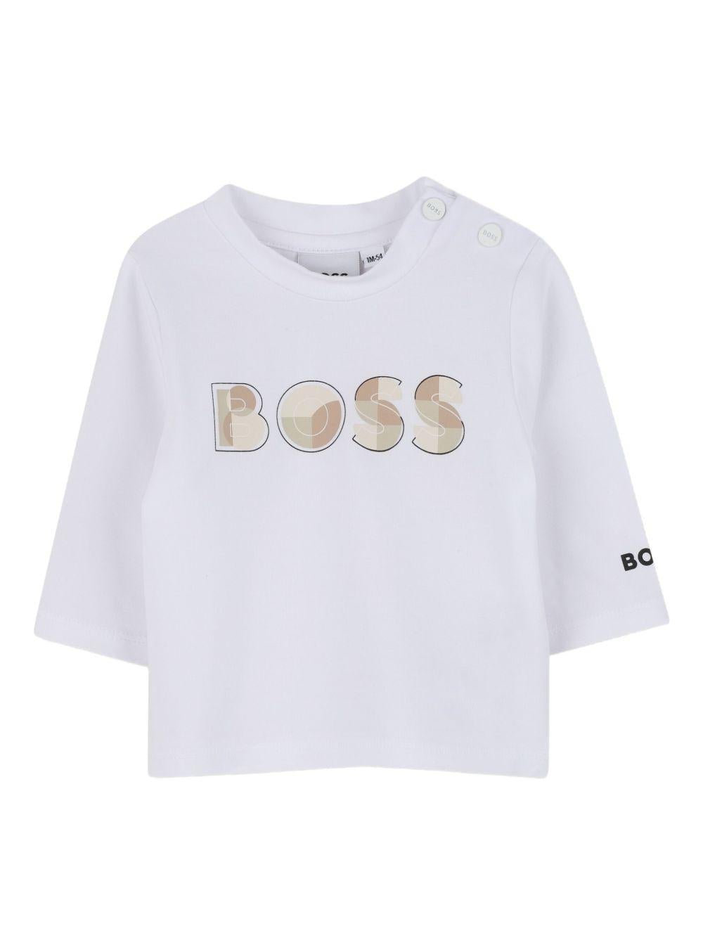 T-shirt per neonato Boss Kids bianca con maniche a 3/4 - Rubino Kids