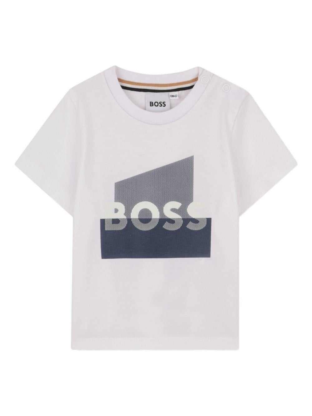 T-shirt per neonato Boss Kids bianca con stampa grafica sul davanti - Rubino Kids