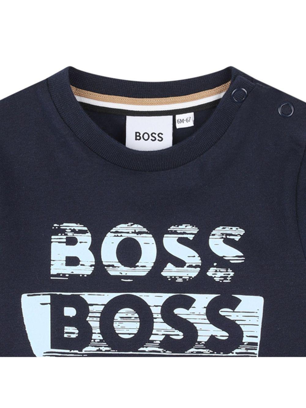 T-shirt per neonato BOSS Kids blu con stampa con logo - Rubino Kids