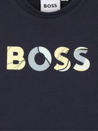 T-shirt per neonato Boss Kids blu con stampa logo sul davanti - Rubino Kids