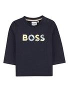 T-shirt per neonato Boss Kids blu con stampa logo sul davanti - Rubino Kids