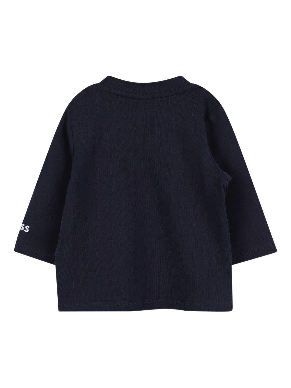 T-shirt per neonato Boss Kids blu con stampa sul logo sul davanti - Rubino Kids