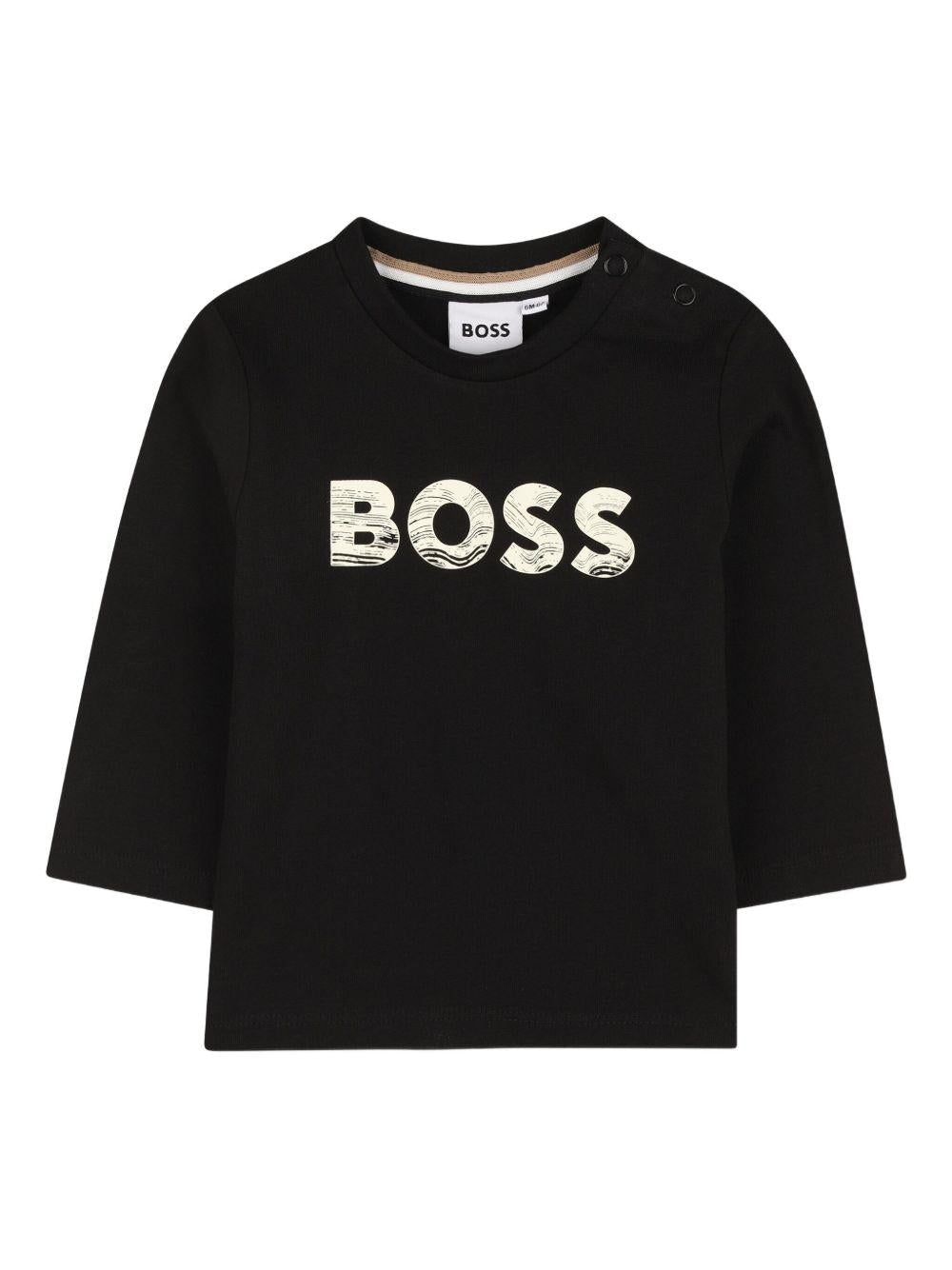 T-shirt per neonato BOSS Kids nera con stampa con logo - Rubino Kids