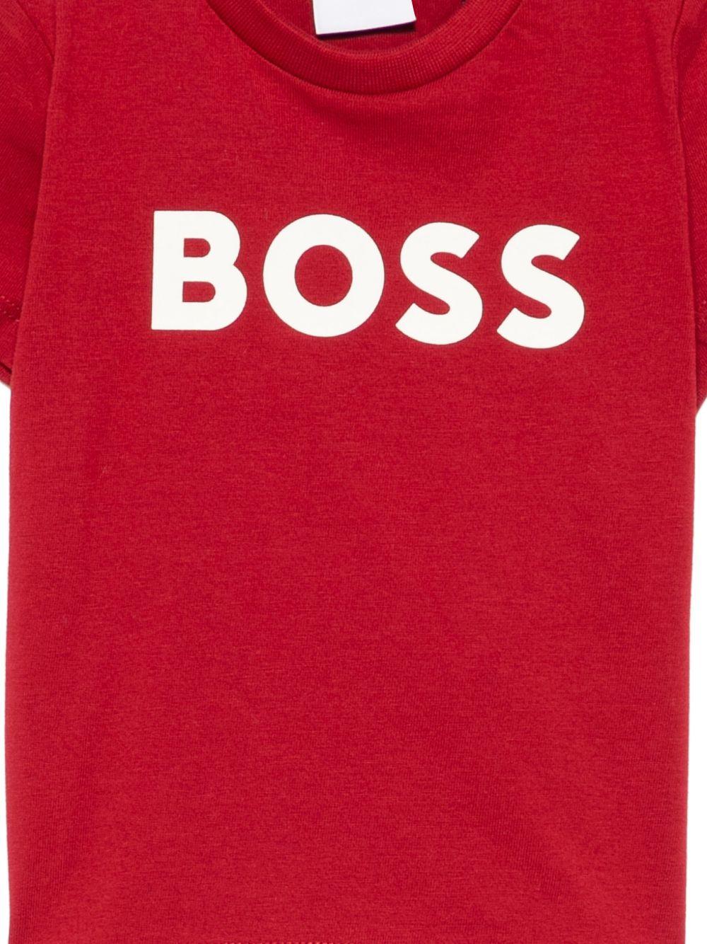 T-shirt per neonato Boss Kids rosso con stampa con logo - Rubino Kids