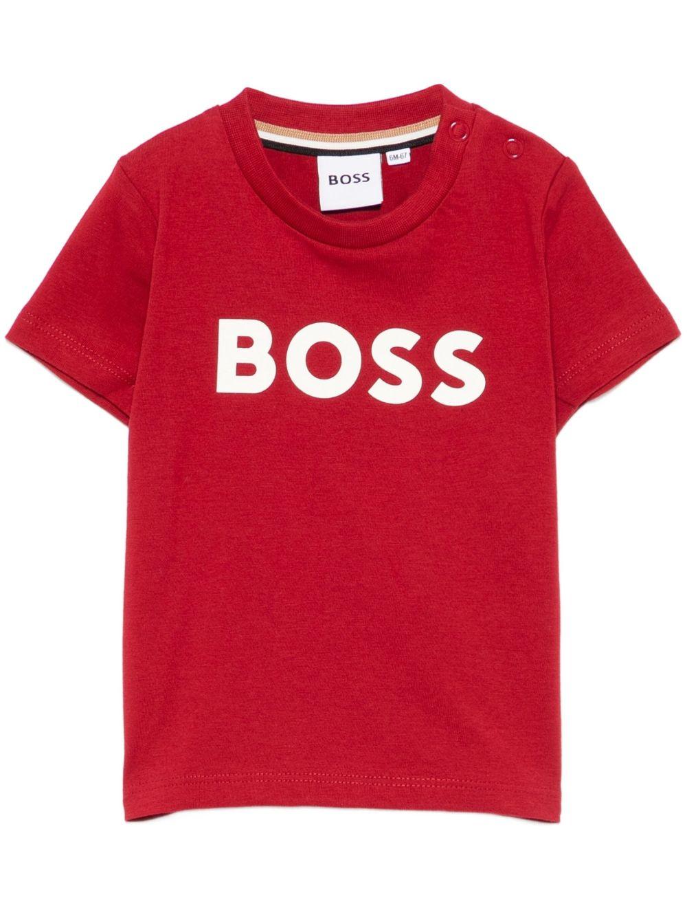 T-shirt per neonato Boss Kids rosso con stampa con logo - Rubino Kids