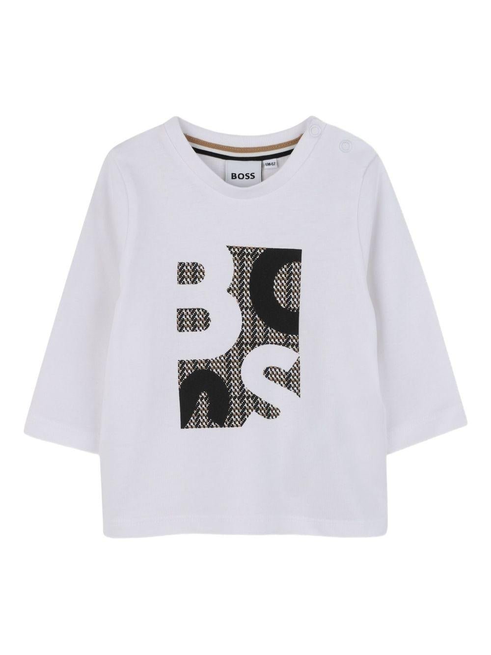 T-shirt per neonato Boss Kidswear bianco con stampa con logo - Rubino Kids