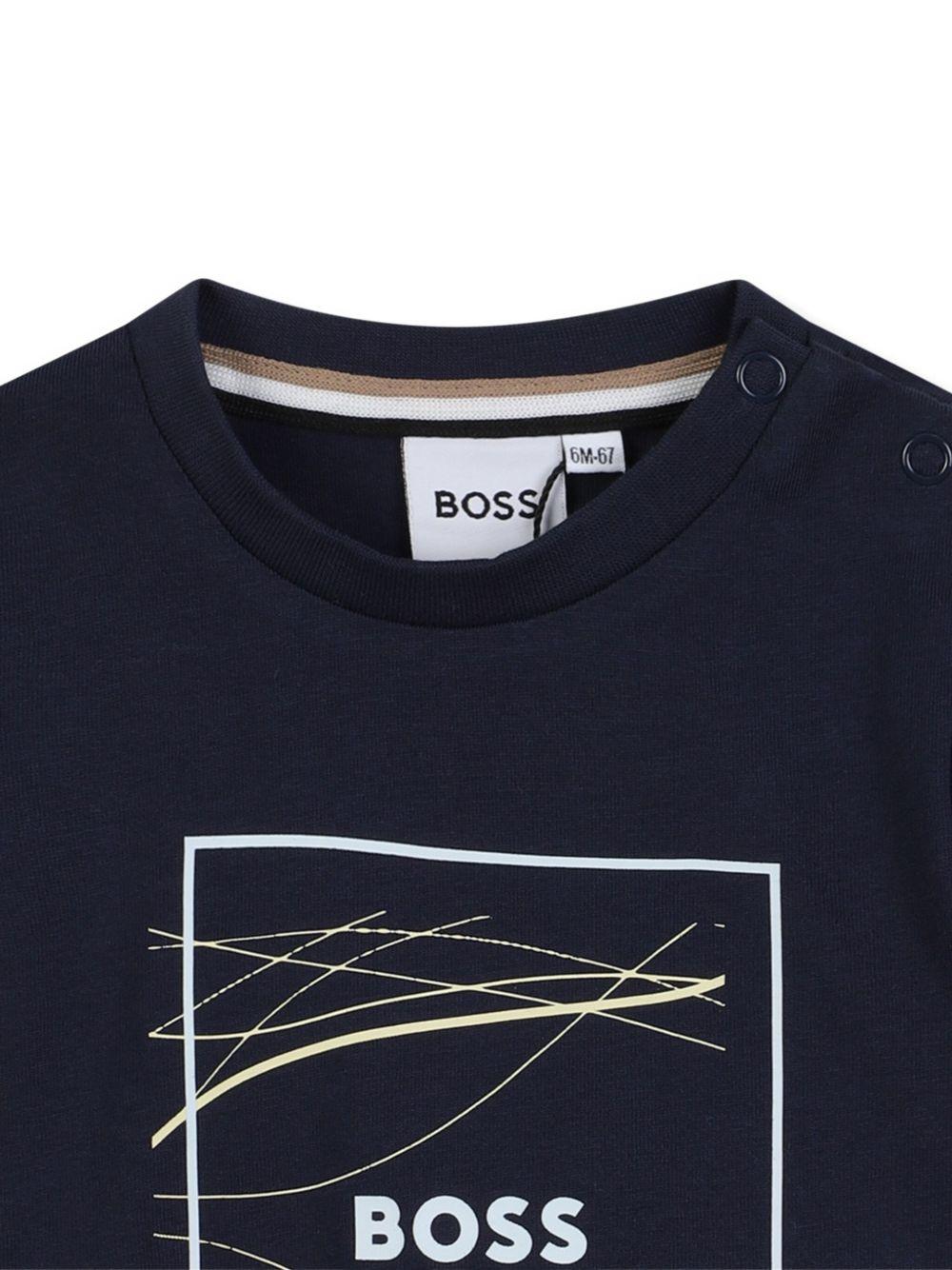 T-shirt per neonato Boss Kidswear blu con stampa grafica - Rubino Kids