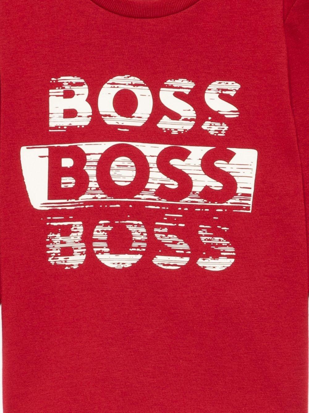 T-shirt per neonato BOSS Kidswear rosso con stampa grafica e maniche lunghe - Rubino Kids