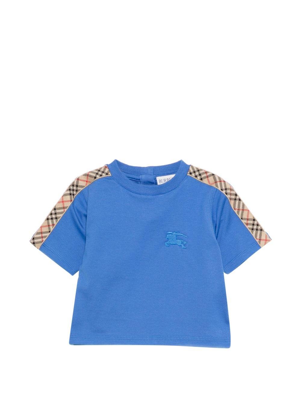 T-shirt per neonato Burberry Kids blu con inserti con motivo Vintage Check - Rubino Kids