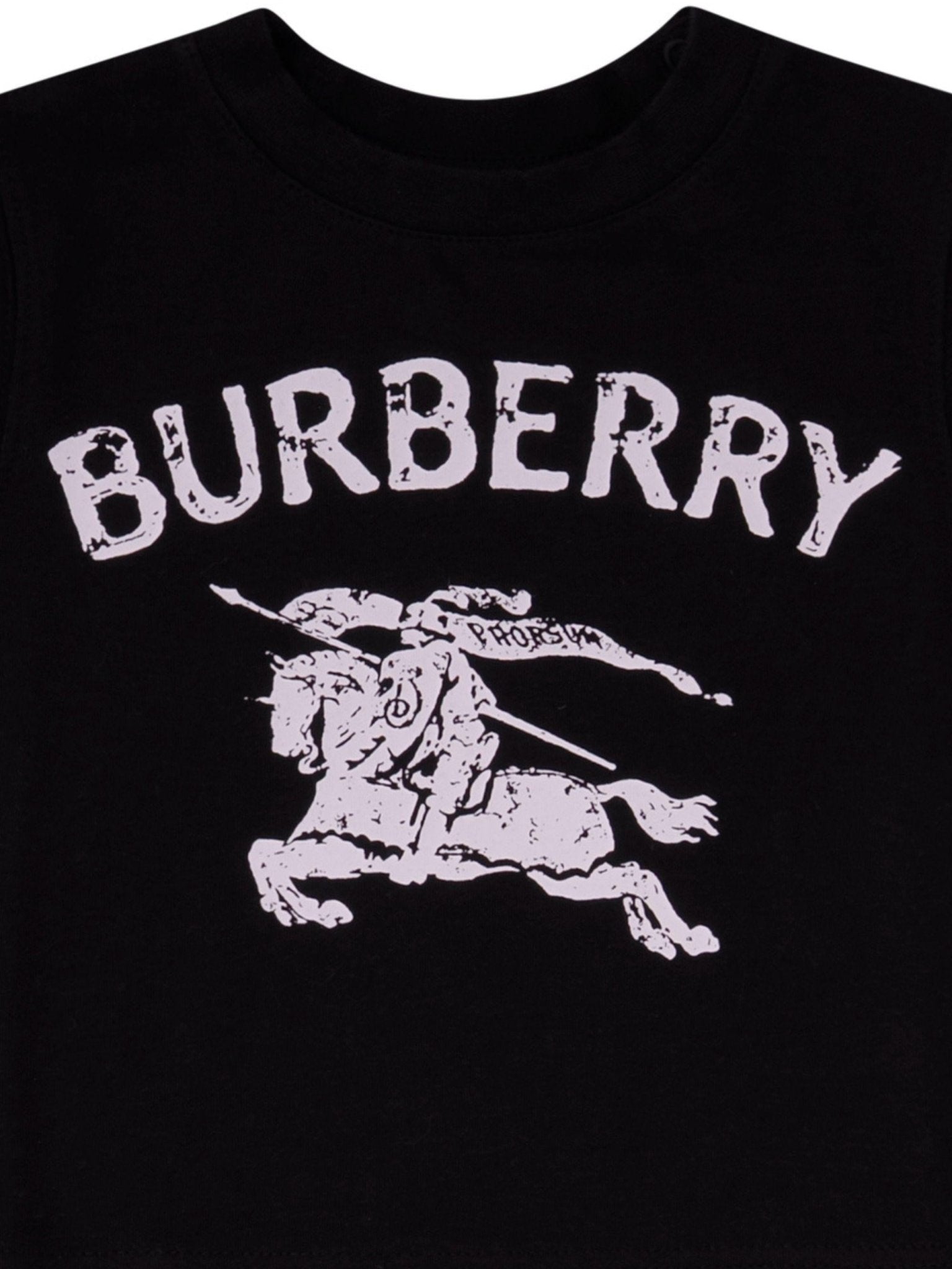 T-shirt per neonato Burberry Kids Equestrian Knight Design nero con stampa logo - Rubino Kids