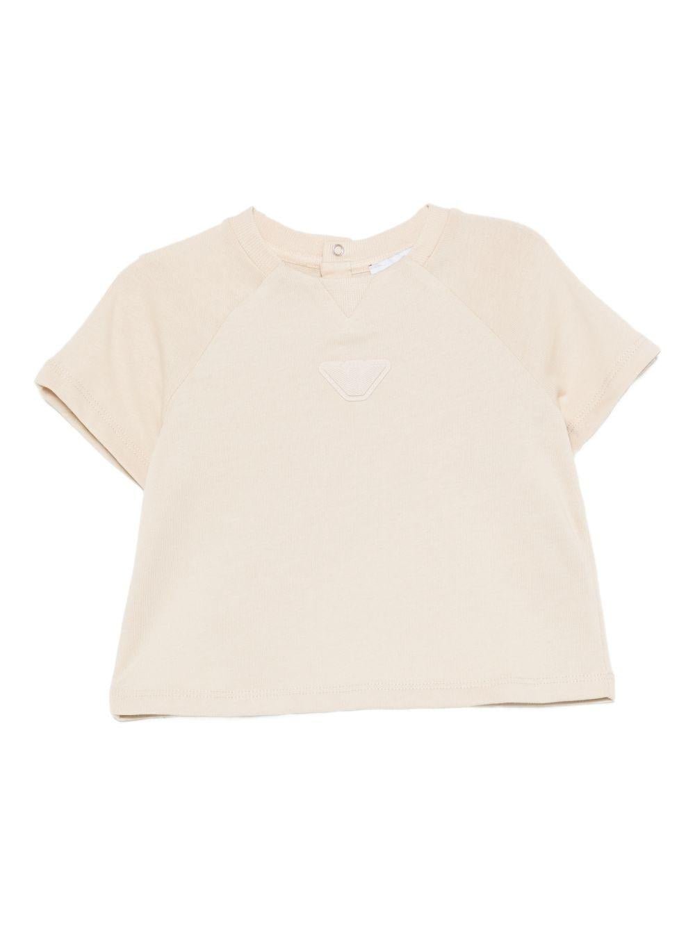 T-shirt per neonato Emporio Armani Kids beige con logo Aquila sul davanti - Rubino Kids
